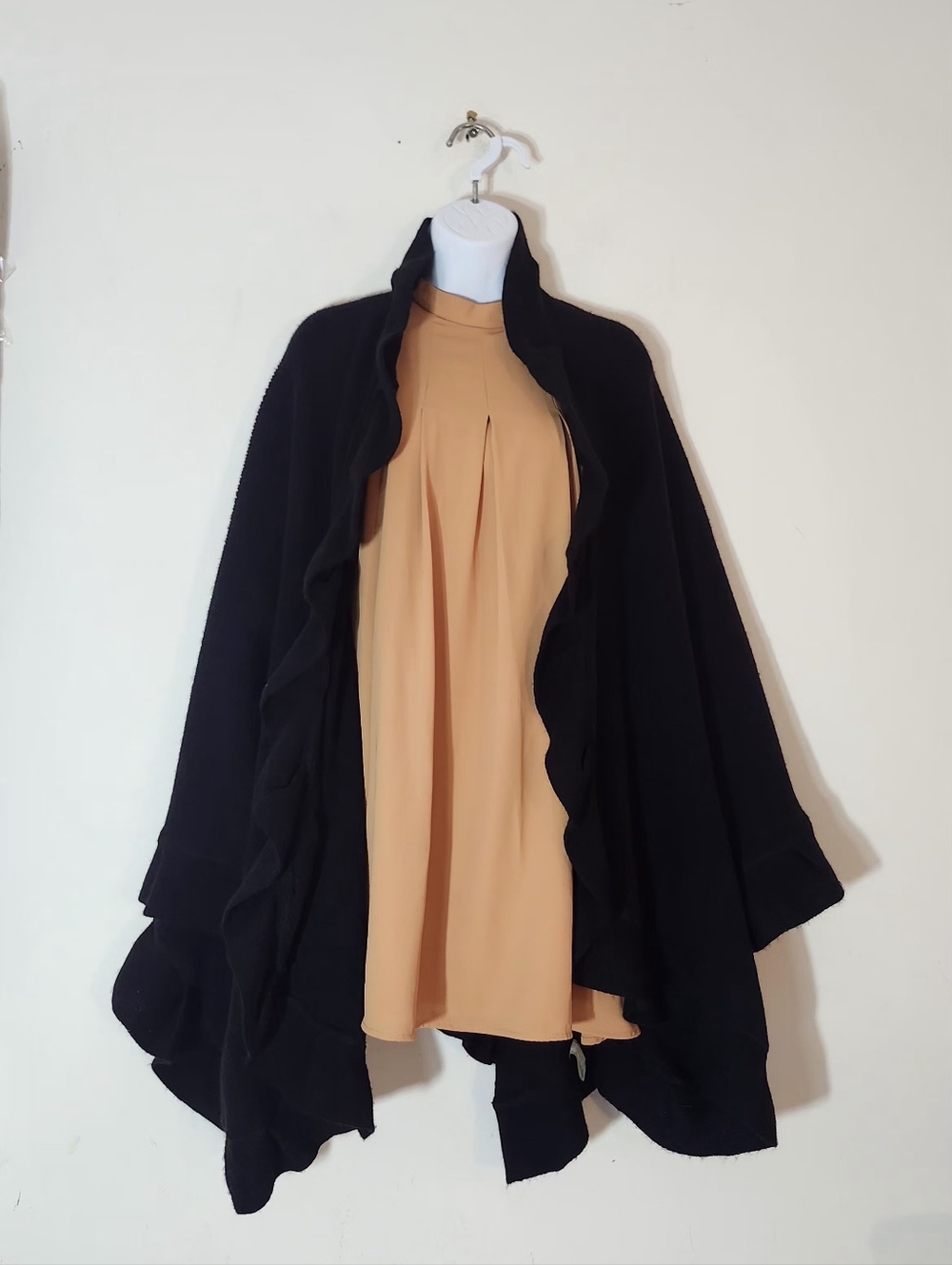 Calvin Klein Drapey Open Front Poncho Shawl Color: Black Size ; One-size